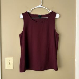 Talbots Women’s Burgundy Scallop Lace Double Lined Tank Top Petite Large